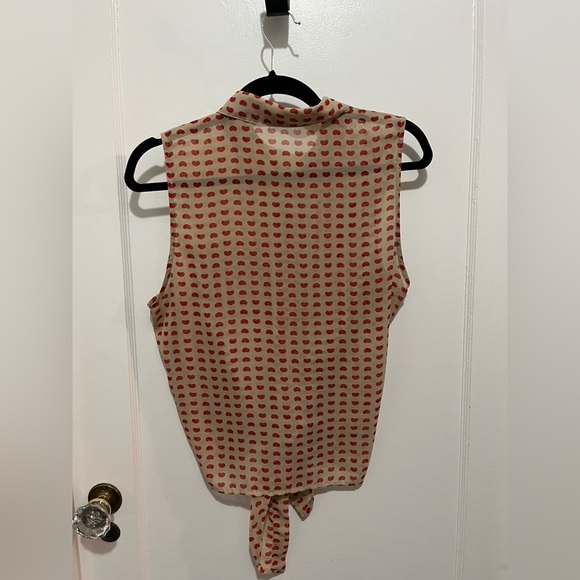 Sheer Cream Sleeveless Button-Up Top with Red Hearts – Likely Size Medium - Picture 2 of 2